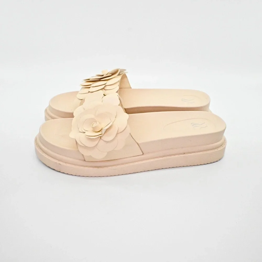NEW YORK COMPANY‎ Womens Camilia Platform Sandals Size 10 Floral Slides Natural